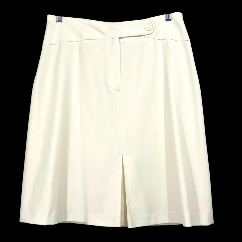 OLSEN Europe Women's Brushed Twill Knee Length Skirt Front Kick Pleat Cream 10